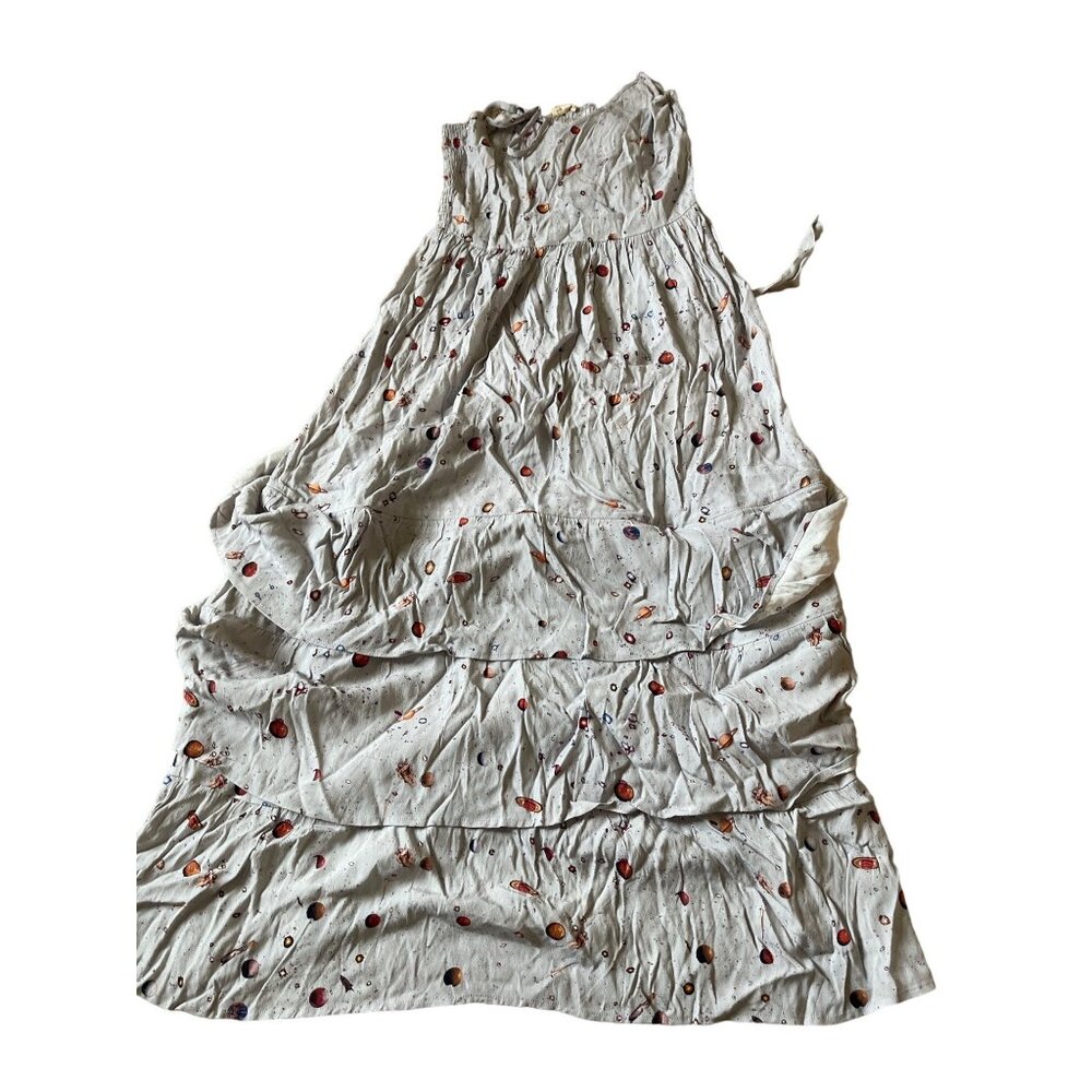 KINDOM‎ Space Print Convertible Tiered Maxi Dress Gray Planets Medium NWT